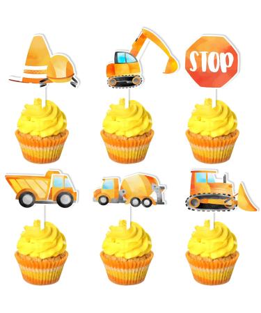 24 Pcs Construction Cupcake Toppers Dump Truck Cupcake Picks Stop Sign Excavator Tractor Under Construction Theme Baby Shower Birthday Party Supplies Decoration