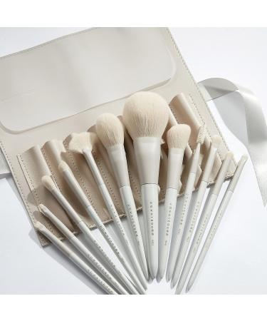 Rownyeon 12pcs White Grey Makeup Brush Set - Professional Synthetic Brushes for Foundation, Blending, Powder, Blush, Concealer, and Eyeshadow - With PU Leather Roll - Buy Online on GoSupps.com