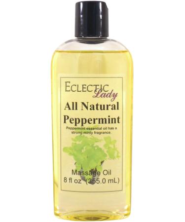 All Natural Peppermint Massage Oil 8 oz 100% Natural Ingredients with Sweet Almond & Jojoba Oil Relaxing Scent for Men & Women 8 Ounce