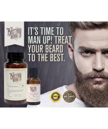 Natural Beard Grooming Oil for Men - The Bastard Beard Co 1oz | USA-Made | Coconut Argan Peppermint Eucalyptus & Tea Tree Oil for Fuller Facial Hair - Buy Online on GoSupps.com