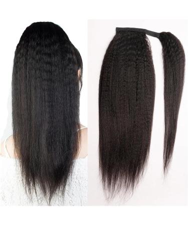 Ponytail Extension Kinky Straight Ponytail Long Yaki Straight Wrap Around Ponytail Extension for Black Women Brazilian Human Hair Ponytail Clip in Ponytail Hair Piece Ponytail Hairpiece for Women (C 22inches 100g Kinky Straight - Buy Online on GoSupps.com