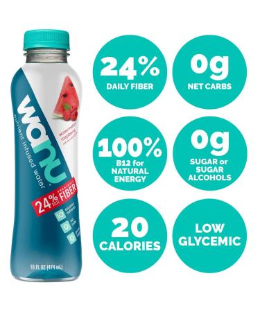 Wanu Water Prebiotic Fiber & Nutrient Infused Flavored Water Variety Pack, 16oz Bottles (Pack of 12) - Assorted Flavors - Buy Online on GoSupps.com
