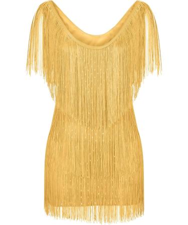 Women'S Casual Dress For Uk- Sexy V Neck Solid Color Tassel Sleeveless Dress Short Skirt 50'S Fancy Flared Dress Elegant Noble Dance Banquet Club Cocktail Special Occasions Homecoming Birthday Party M Gold - Buy Online on GoSupps.com