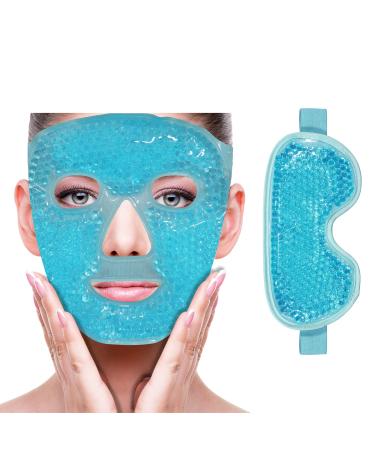 Cooling Ice Face Eye Mask for Reducing Puffiness, Bags Under Eyes,Sinus,Redness,Pain Relief,Dark Circles, Migraine,Hot/Cold Pack with Soft Plush Backing (Blue(1* Eye Mask+1*Face Mask)) Blue(1* Eye Mask+1*face Mask )