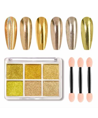 GZMAYUEN Gold Nail Chrome Powder Holographic Gold Gel Chrome Powder 6 Colors Metallic Chrome Powder for Gel Nails Mirror Powder Nail Art 03 - Buy Online on GoSupps.com