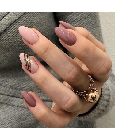Fake Nails Short Press on Nails Graffiti Abstract Coffin Nails with Glue, Stick on Nails Art Manicure Decoration, Glossy Nude Acrylic Nail for Women and Girls 24pcs (FN11)