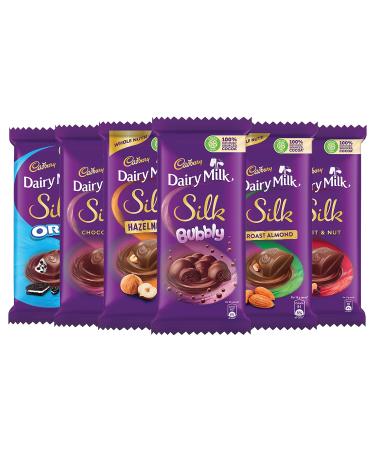 Cadbury Cadbury Large Milk Silk Chocolate Pack (1 x Plain Silk 150g 1 x Oreo Silk 130g 1 x Sparkling Silk 120g 1 x Roasted Almond Silk 143g 1 x Fruit & Nut Silk 137g and 1 x Hazelnut)