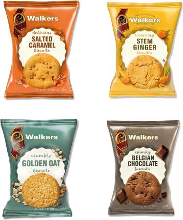 Walkers Assorted Biscuits Mini Packs | Stem Ginger Salted Caramel & Golden Oat | 100 x 25g Boxed Treatz - Buy Online on GoSupps.com