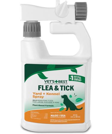 Vet's Best Flea and Tick Yard and Kennel Spray kills Mosquitoes with Certified Natural Oils Plant Safe with Ready-to-Use Hose Attachment - 32 Oz.