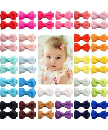 JOYOYO 50 Pcs Baby Hair Bows with Full Ribbon Covered Baby Care Clips Craft 2 Inch Small Hair Clips for Baby Fine Hair