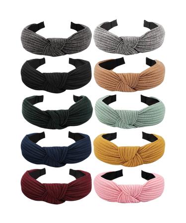 Ondder Knotted Headbands for Women 10 Pack Knot Fashion Headbands Top Knot Cute Headbands Solid Color Headband Assorted Headbands Fabric Wide Headbands for Thin Thick Hair Turban Headbands Hairband Headband with Knot for W…