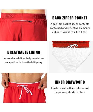 NAVISKIN Men's 5 Running Shorts - Lightweight Quick Dry Workout Shorts with Zipper Pocket - Red, Large - Buy Online on GoSupps.com