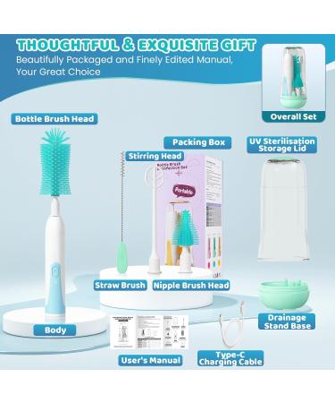 Orzbow Electric Baby Bottle Brush Set - Portable UV Sterilizer Nipple Brush & Draining Stand - Perfect for Clean Baby Bottles | Buy Now - Buy Online on GoSupps.com