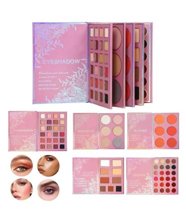 Makeup Book Palette - Waterproof Blendable Lipstick Powder Multicolor Blush Set Face Eyeshadow Kit Travel Beauty Organizer