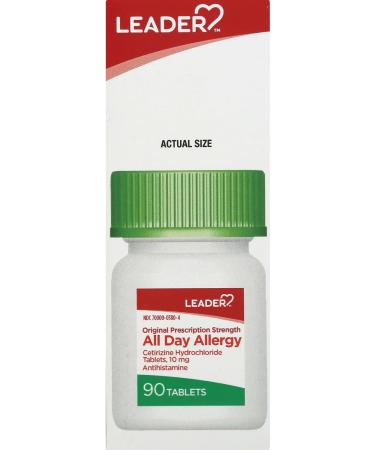 Leader 24 Hour All Day Allergy Relief Cetirizine Hcl Tablets 10 mg 90 Count - Buy Online on GoSupps.com