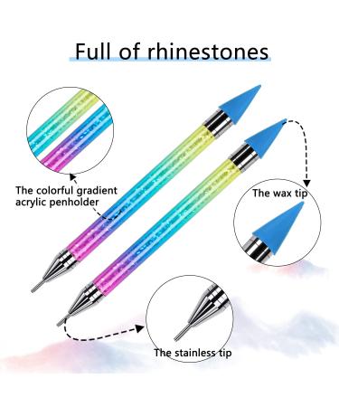 2PCS ANGNYA Dual-ended Wax Nail Rhinestone Picker Dotting Pen - Gradient Handle with Crystal Beads for DIY Manicure Nail Art - Buy Online on GoSupps.com