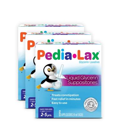 Pedia-Lax Laxative Liquid Glycerin Suppositories for Kids, Ages 2-5, 6 CT, 3 Pack 6 Count (Pack of 3)