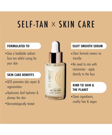 St Moriz Advanced Face Tanner Serum - Hydrating Self Tan with Q10 & Hyaluronic Acid for Natural Radiant Glow - 1.01 fl oz - Buy Online on GoSupps.com
