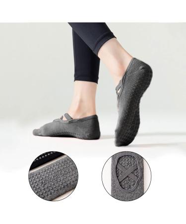 Nitaiun Non-Slip Yoga Socks for Women | 3 Pairs Grip Socks for Barre Pilates Ballet & Dance | Anti-Slip Straps | Large Size Black & Gray 37-45 - Buy Online on GoSupps.com