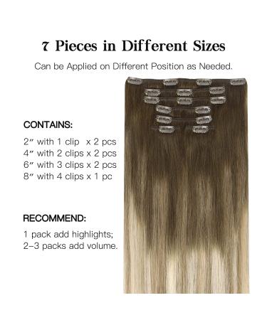 18 Clip in Hair Extensions - Real Human Hair - Walnut Brown to Ash Brown & Bleach Blonde - 120g - Buy Online on GoSupps.com