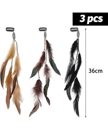 3Pcs Handmade Boho Feather Hair Clips Extensions - Multicolor #01 - Buy Online on GoSupps.com