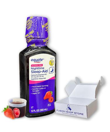 Diphenhydramine 50mg Liquid- Alcohol-Free Mixed Berry Flavor 12 fl oz (Pack of 1) Boxed by Fusion Shop Stotre