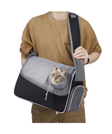 Hikeman dog carrier bag pet for shoulder bag dog tag bag - dog bag adjustable carrying bag dog pet sling single shoulder for walking outdoor travel (black)