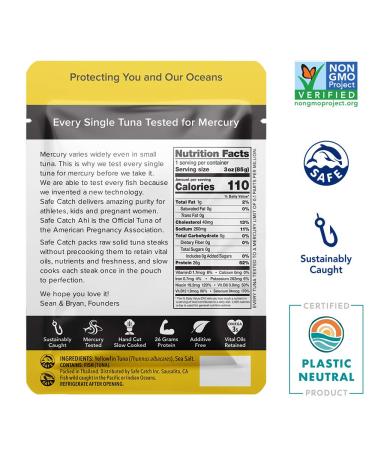 Safe Catch Ahi Wild Yellowfin Tuna Fish Pouch 3oz 8 Pack - Low Mercury, Gluten-Free, Paleo, Keto, Whole30 Approved & High-Protein - Buy Online on GoSupps.com