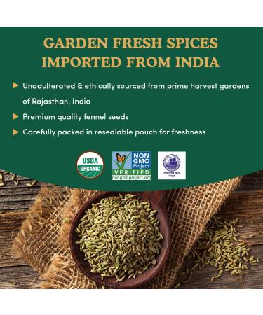 Organic Fennel Seeds (397g/14oz) from Rajasthan, India | USDA Certified | Anti-inflammatory | Ideal for Cooking & Beverages | Resealable Pouch - Buy Online on GoSupps.com