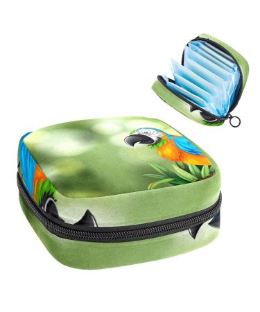 Women's bonds storage pockets Stillpad holder parrot pattern portable period kit pocket feminine product bag for women girls color1