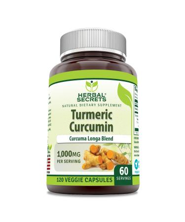 Herbal Secrets Turmeric Curcumin Supplement | 1000 Mg Per Serving | 120 Veggie Capsules | Blend of Turmeric Powder & Turmeric Extract | Non-GMO | Gluten Free | Made in USA