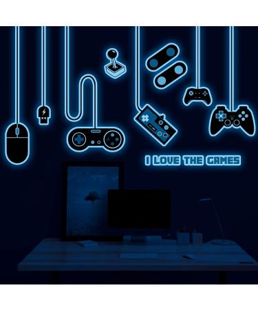 Gaming Wall Decals Glow in The Dark Wall Decals Video Game Zone Wall Stickers Removable Gaming Room Wall Decor Peel and Stick for Boys Kids Bedroom Playroom-Blue - Buy Online on GoSupps.com