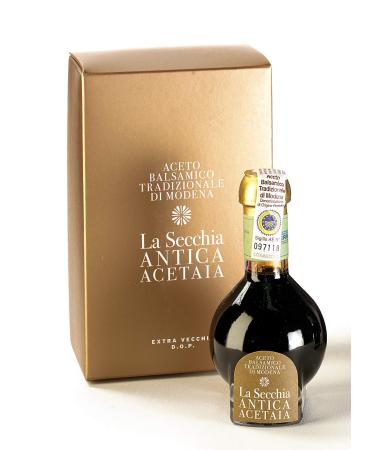 La Secchia - "Extra Vecchio", Traditional Aged Balsamic Vinegar of Modena DOP, 25 Years Old, 100 ml Bottle of Italian Balsamic Vinegar Aged, With Gift Box and Blown Glass Dispenser Extra Vecchio 25 Years