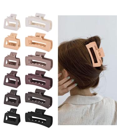 12 Pcs Rectangle Hair Clips, Hair Accessories for Women and Girls, Including 6 Pcs 4 Inch Large Claw Clips for Thick Hair and 6 Pcs 2 inch Small Hair Claw Clips for Thin Hair