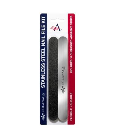 Americanails Stainless Steel Nail File Kit with EasyPeel Cushioned Abrasive Strips Bundle