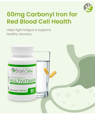 BariSlim Once Daily Bariatric Multivitamin Capsule - 60mg of Iron - Bariatric Vitamin & Supplement for Post WLS Surgery Including Gastric Bypass & Gastric Sleeve | 90 Day Supply 90 Count (Pack of 1) - Buy Online on GoSupps.com