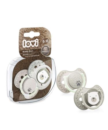 LOVI Dynamic Pacifier 6-18 Months - Silicone BPA-Free Buddy Bear Collection - 2 Pack Grey | International Shipping Available - Buy Online on GoSupps.com