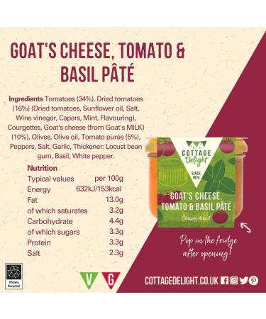 Cottage Delight - Goat's Cheese Tomato & Basil P t - 180g Brown - Buy Online on GoSupps.com