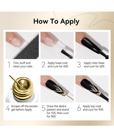 MIZHSE Metallic Gold Gel Liner for Nail Art | 3D Mirror Gel & Glossy Chrome Effect | Soak Off Manicure Set - Buy Online on GoSupps.com
