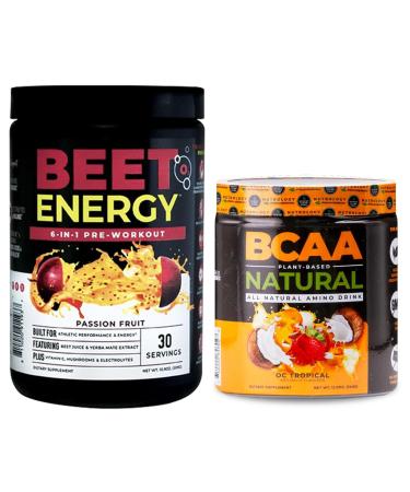 Nutrology Beet Natural O2 Pre Workout Powder Passion Fruit Flavor (30 Servings) BCAA Natural Plant Based BCAA Powder Orange Coconut Flavor (30 Servings)