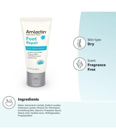 AmLactin Foot Repair Therapy Cream - 3oz Tube for Dry Cracked Heels | Unscented Foot Cream - Buy Online on GoSupps.com