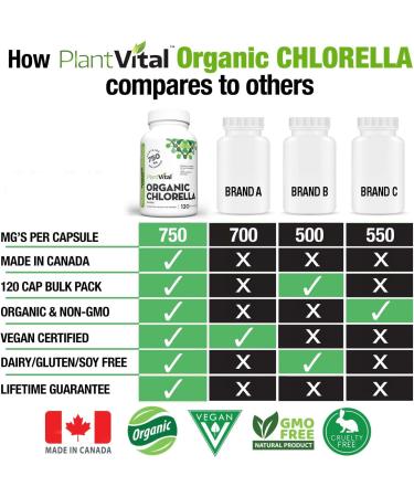 PlantVital Chlorella Capsules- Antioxidant Chlorophyll Capsules - Organic Chlorella Powder 1500mg per day - Broken Cell Wall Algae Supplement-Vegan Superfood - Non-GMO - 2 Month Supply - 120 Capsules 120 count (Pack of 1) - Buy Online on GoSupps.com