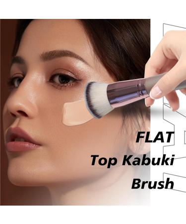 Flat Top Kabuki Foundation Brush for Liquid Makeup - Premium Big Brush with Fiber Bristles for Cream & Powder Makeup - Rose Gold - Buy Online on GoSupps.com