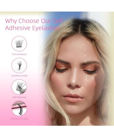 Self Adhesive Eyelashes No Glue Natural Fake Lashes Wispy Individual Lashes DIY Manga Lashes Clusters Extension Mix 10-12-14MM Reusable False Eyelashes No Sticky Residue Self Application at Home - Buy Online on GoSupps.com