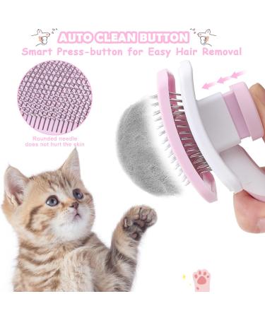 Self-Cleaning Cat Brush for Short-Haired Cats | Pet Grooming Brush with Grip - Ideal for Long & Short Hair (Pink) - Buy Online on GoSupps.com