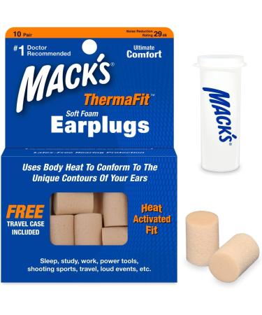 Mack s ThermaFit Soft Foam Earplugs 10 Pair Plus Keychain Case - Comfortable Ear Plugs for Sleeping Snoring Work Travel & Loud Events