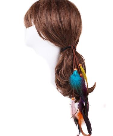 Fodattm 3 x hair bands for girls and women handmade boho/hippie feather hair band elastic ponytail holder hair accessories headdress