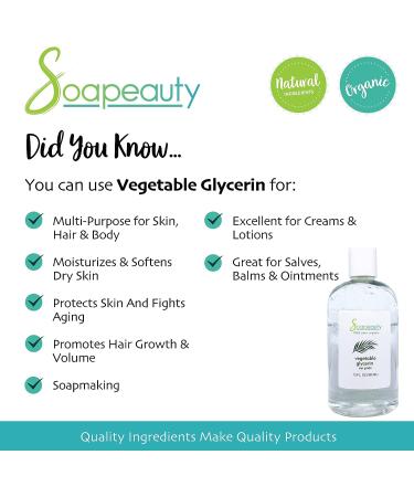 Organic USP Grade Vegetable Glycerin | Non-GMO Natural | for Cosmetic, Skin, Hair Care, Soap Making | 32 oz - Soapeauty - Buy Online on GoSupps.com