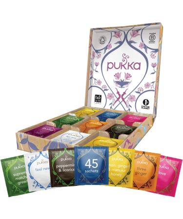 Pukka Herbs | Herbal Tea Selection Box | 9 Flavours | 45 Sachets | Organic Herbal Tea | Tea Collection | Green Tea & Relax Tea Selection Box | Eco Friendly Gift | Ideal Birthday Gift - Buy Online on GoSupps.com