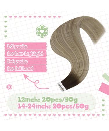 Youngsee Tape In Extensions - Real Hair Balayage Invisible Tape Extensions | 55cm 50g Remy | #3/8/25 & #3/8/22 - Buy Online on GoSupps.com